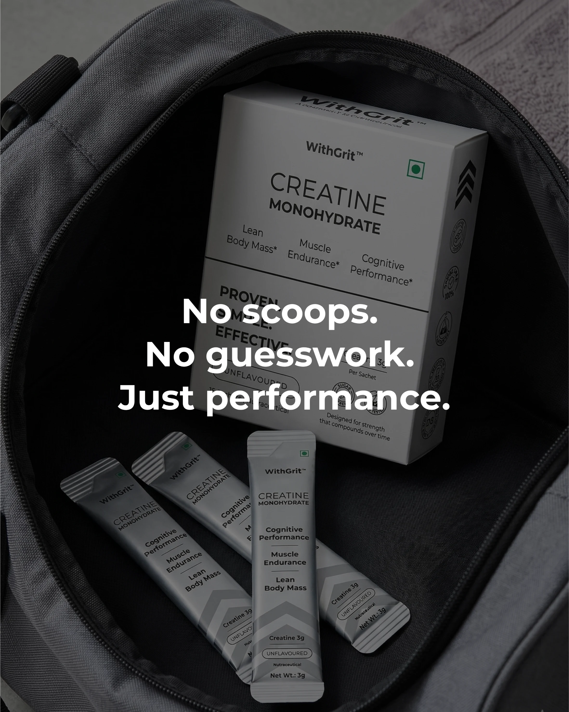 CREATINE MONOHYDRATE | LEAN BODY MASS | MUSCLE ENDURANCE | COGNITIVE PERFORMANCE | 15 SACHETS PACK