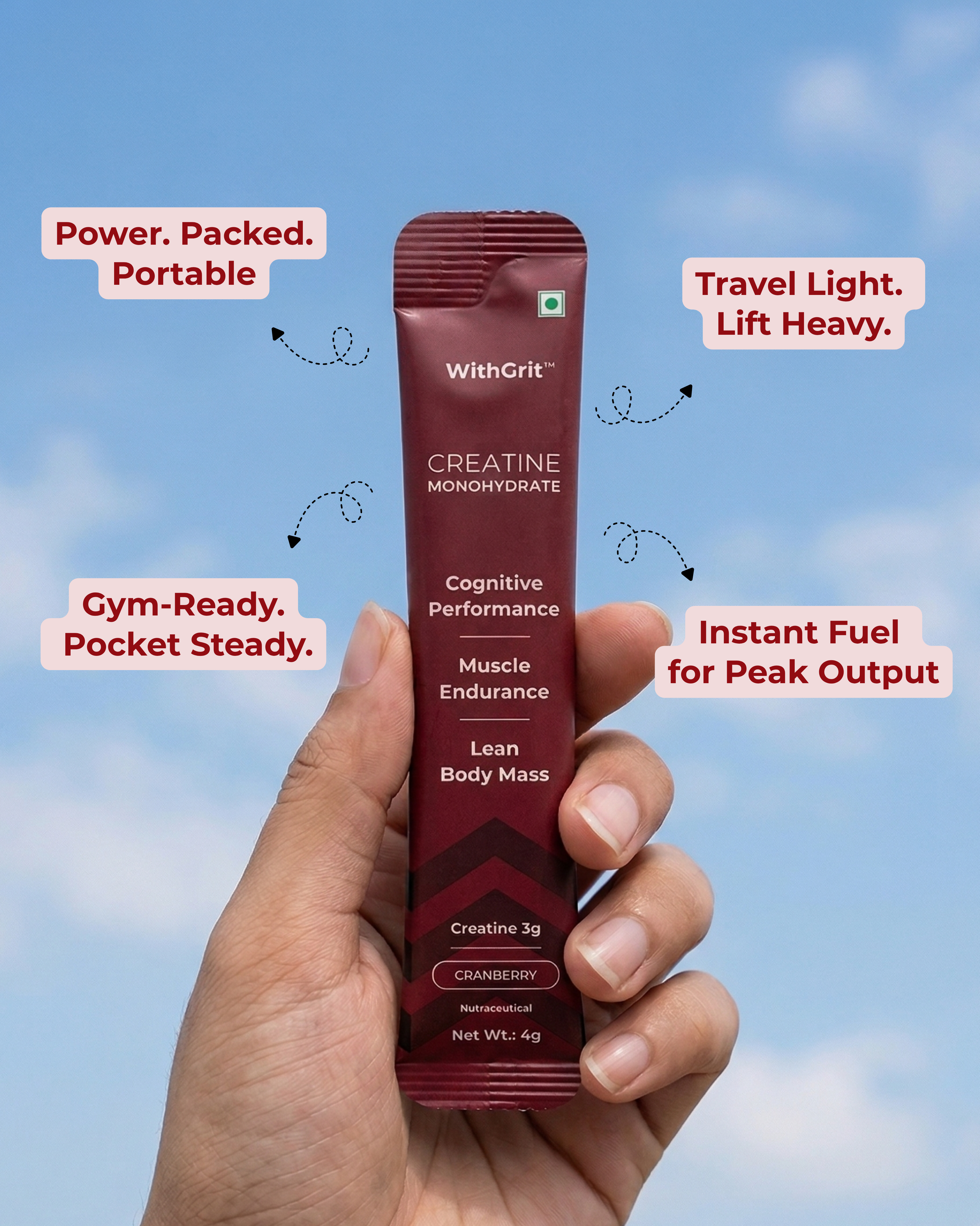 CREATINE MONOHYDRATE | LEAN BODY MASS | MUSCLE ENDURANCE | COGNITIVE PERFORMANCE | 15 SACHETS PACK