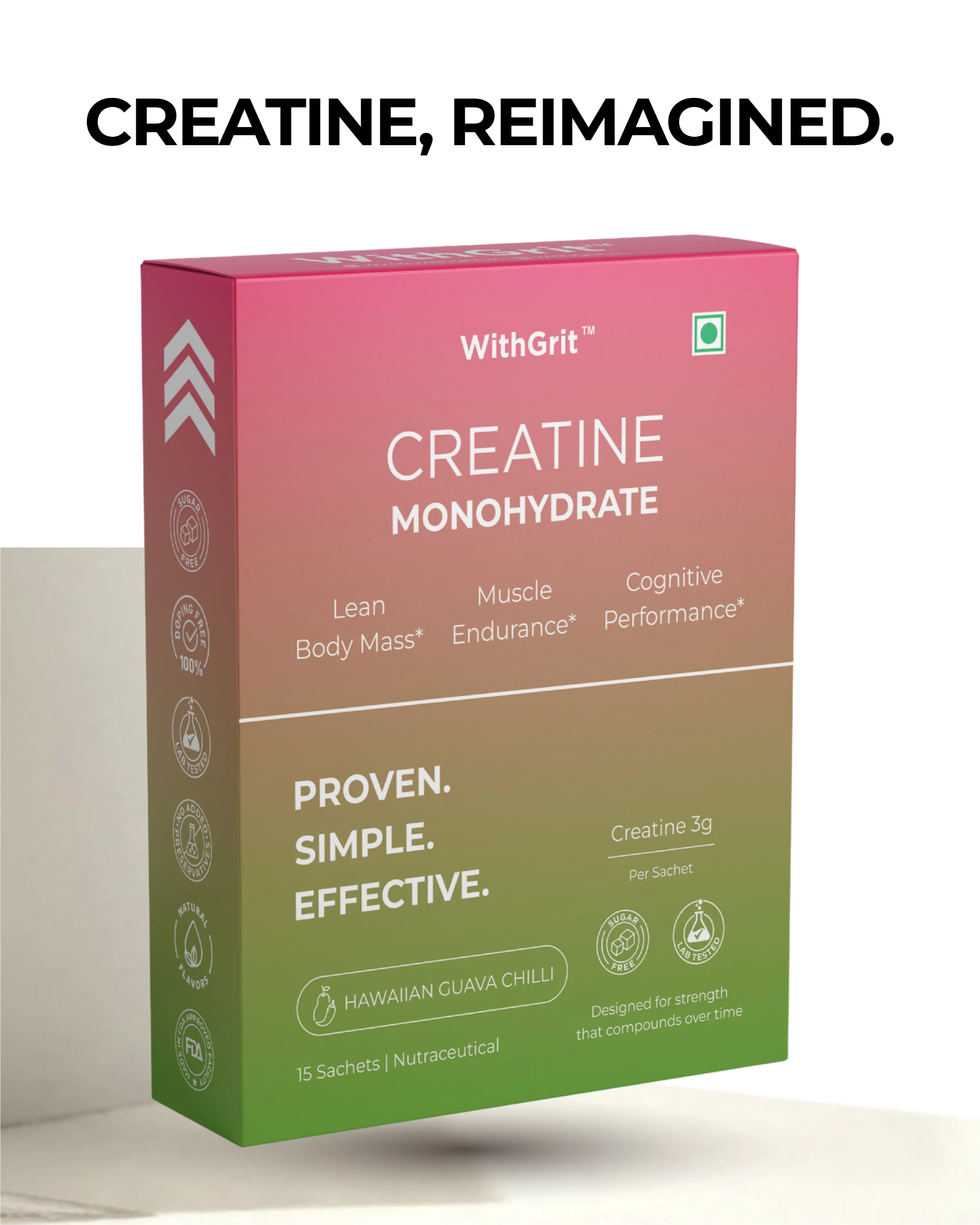 CREATINE MONOHYDRATE | LEAN BODY MASS | MUSCLE ENDURANCE | COGNITIVE PERFORMANCE | 15 SACHETS PACK