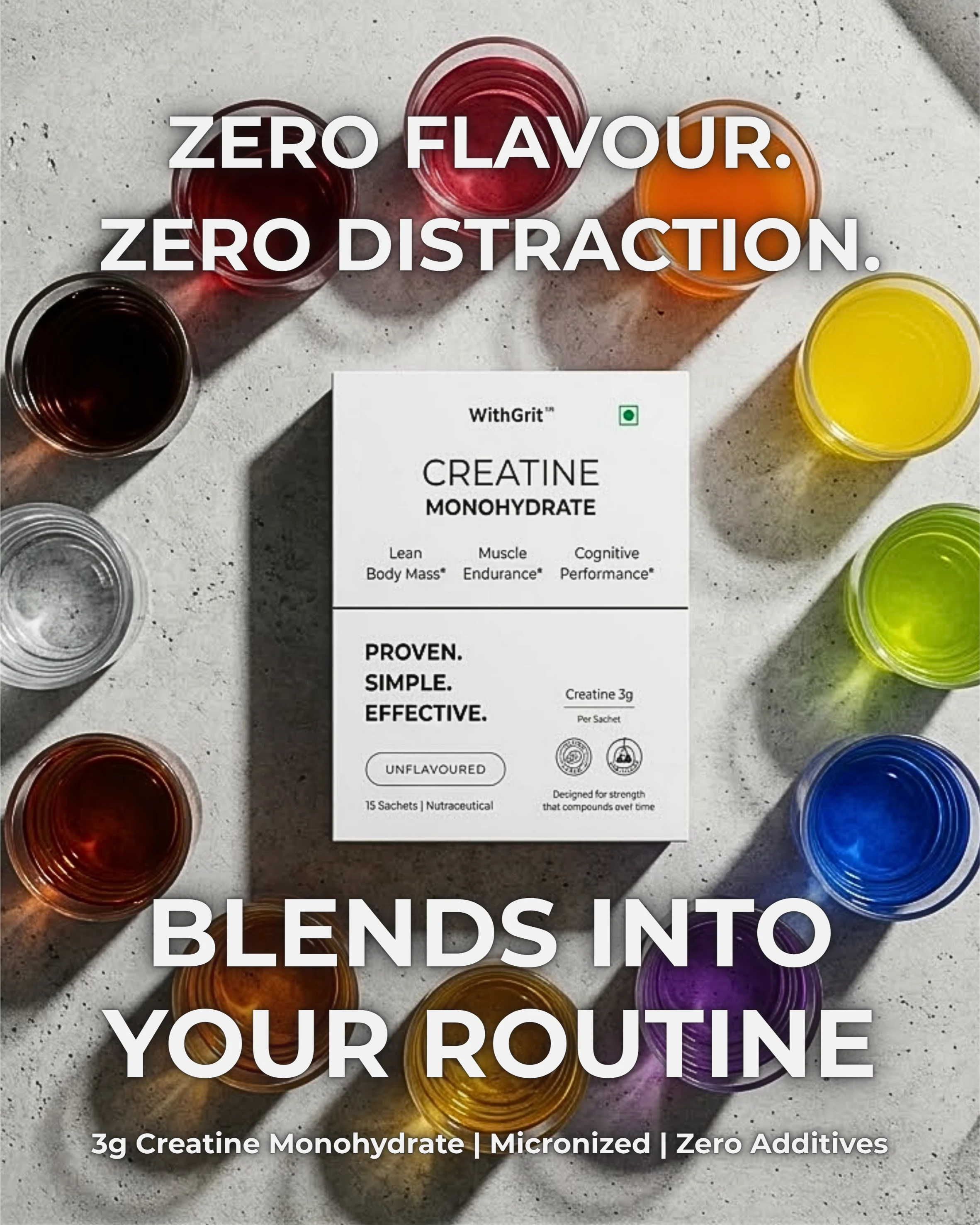 CREATINE MONOHYDRATE | LEAN BODY MASS | MUSCLE ENDURANCE | COGNITIVE PERFORMANCE | 15 SACHETS PACK